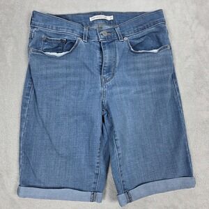 Levis‎ Shorts Classic Womens Bermuda 27 Blue Denim Waterless Rolled Hem Casual